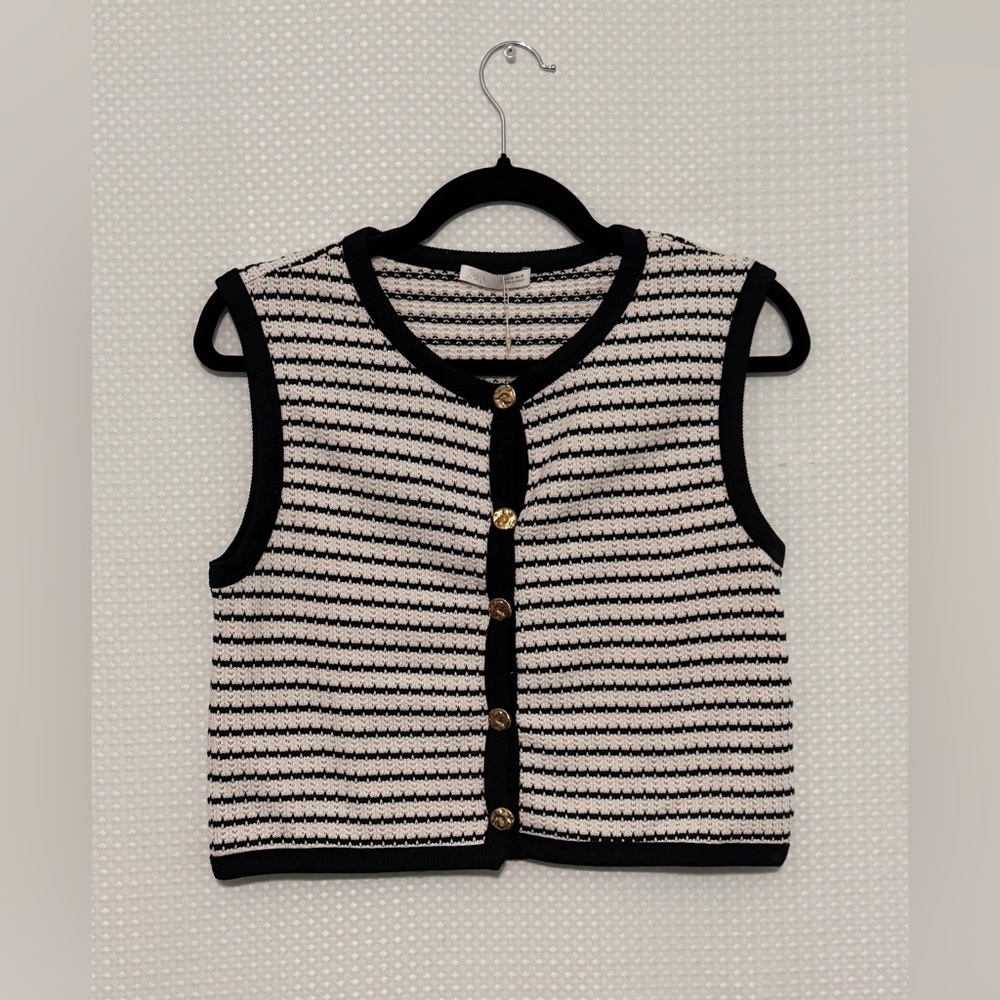 ZARA Striped Knit Crop Vest Gold Button Front Sleeveless Chic Top Size M - Picture 5 of 8